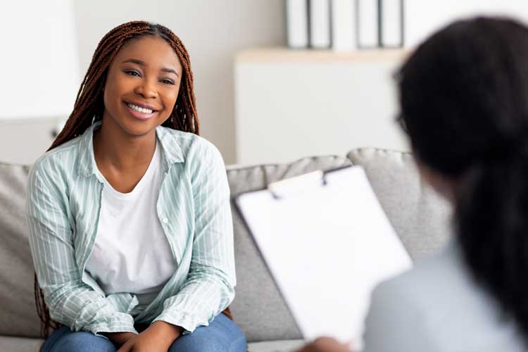 Young lady on couch in a counseling session