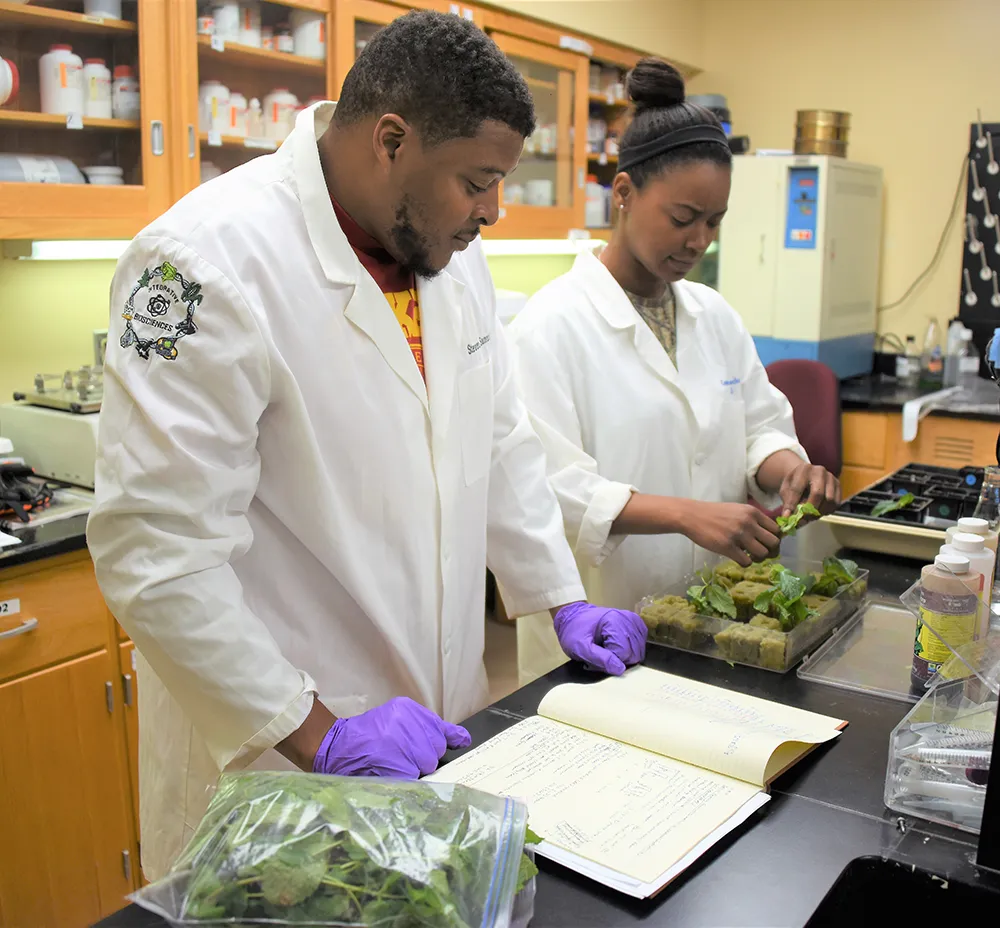 Student and Teacher working on a botany experiment